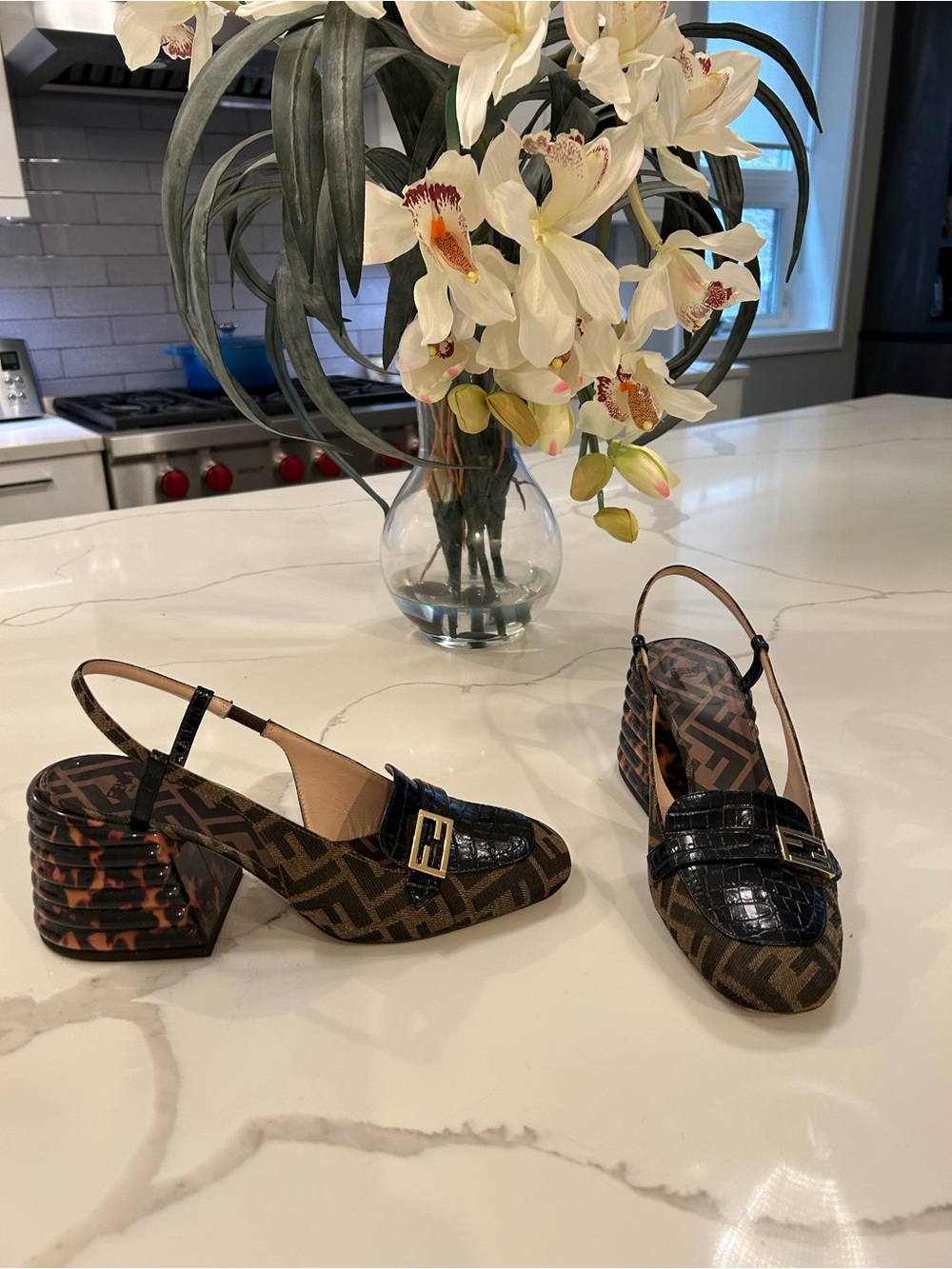 FENDI Women’s Promenade Zucca FF Monogram Tortoise Heel Slingback - 39/ US 9
